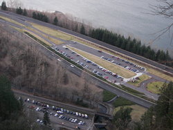 Multnomah Falls parking lot from top of falls